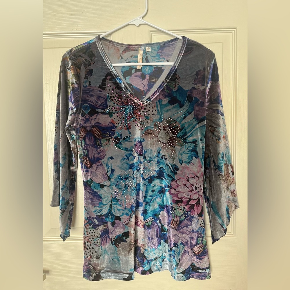 Y2K velvet studded floral water fairy grunge whimsigoth asymmetrical sleeve